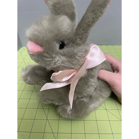 Animal Adventure Bunny Rabbit Realistic Gray 10” Plush Stuffed Animal Pink Bow - Picture 5 of 7